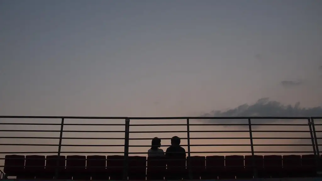 Siluetas de una pareja mirando el horizonte al anochecer